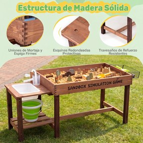 Mesa de Areia Infantil 2 em 1, 129 x 49 x 58 cm, Com Zona de Água, Castanho