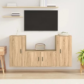 Conjunto de 3 Móveis de Parede para TV Flix - Carvalho - Design Modern