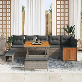 Conjunto de Sofá de Jardim de 9 Peças com Almofadas Cinza Polyrattan A