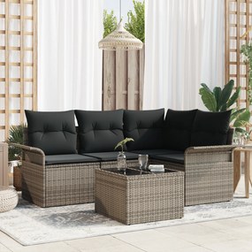 Conjunto de Sofá de Jardim de 4 Peças com Almofadas de Rattan Preto Polirattan