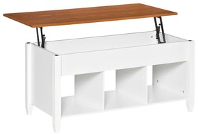 HOMCOM Mesa de Centro com Bancada Elevável Mesa de Centro com 3 Compartimentos Abertos Mesa Retangular Moderna para Sala de Estar 105x50x48cm Branco e Marrom