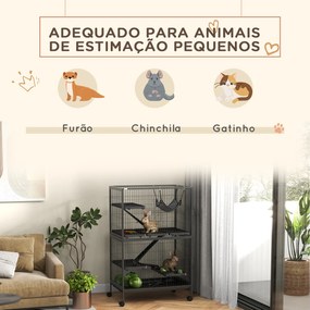 PawHut Gaiola para Roedores 80x52x128 cm Casa de 4 Alturas com Rampas