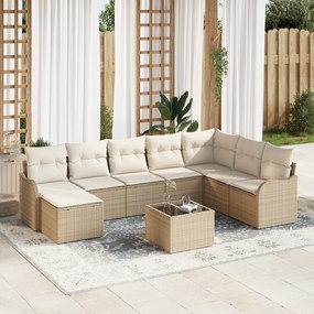 Conjunto de Sofá de Jardim vidaXL 9 Peças com Almofadas em Rattan Poli