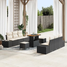 Conjunto de Sofá de Jardim com 9 Peças com Almofadas Rattan Sintético