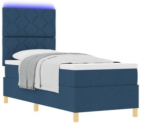 Cama Box Spring com Colchão e LED Azul 80x200 cm Tecido
