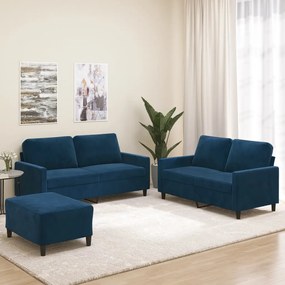 vidaXL 3 pcs conjunto de sofás com almofadões veludo azul