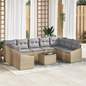 Conjunto de Jantar de Jardim com 10 Peças e Almofadas em Rattan Sintét