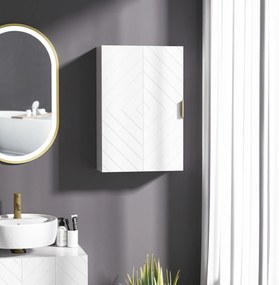 kleankin Armário Casa de Banho de Parede Moderno com 1 Puxador de Aço e Prateleiras Ajustáveis 40x15x60 cm Branco