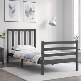 3193778 vidaXL Estrutura de cama com cabeceira 90x200 cm madeira maciça cinza