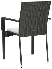 Cadeiras de jardim com almofadões 2 pcs vime PE preto