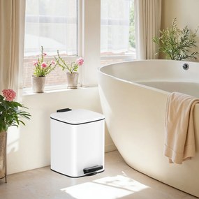 Caixote do lixo para casa de banho 6 litros 23,9 x 19,3 x 25,5 cm com pedal em aço branco