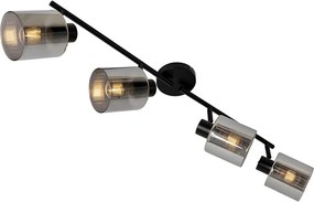 Candeeiro de teto com focos ajustáveis preto com vidro fumê 4-luzes - Laura
