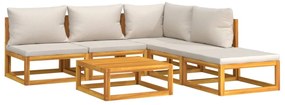 6pcs conjunto lounge de jardim madeira c/almofadões cinza-claro