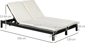 Conjunto de Espreguiçadeiras Exterior de Vime 2 Lugares com Almofadas