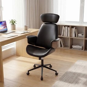 Cadeira de escritório ergonómica com encosto inclinável a 122°, braços, apoio lombar, rodas e altura ajustável - Preto
