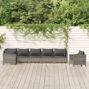 vidaXL 7 pcs conjunto lounge de jardim c/ almofadões vime PE cinzento