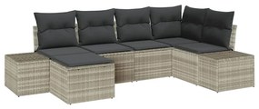 Conjunto de sofá de jardim com 6 peças , almofadas cinza claro e ratta
