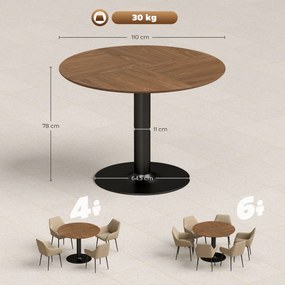 Mesa de Jantar Redonda, 110 x 110 x 78 cm (CADEIRAS NÃO INCLUIDAS) , Base Central em Aço, Castanho