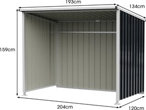 Abrigo para Ferramentas, 204 x 120 x 159 cm, Chapa de Aço Galvanizado, Cinzento