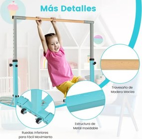 Barra de ginástica infantil dobrável com 13 alturas ajustáveis Estrutura triangular para ginásio em casa Carga 100 kg Azul Claro
