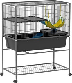 Gaiola para Animais Pequenos de 3 Níveis com Rodas Rampas e Bandeja Amovível Recinto para Roedores 88x48x102 cm Cinza Escuro