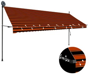 vidaXL Toldo retrátil manual com LED 400 cm laranja e castanho