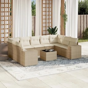 10 pcs conjunto de sofás p/ jardim com almofadões vime PE bege