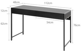 Secretária de escritório de madeira com 2 gavetas e Estrutura de aço 112 x 48 x 76 cm Preto