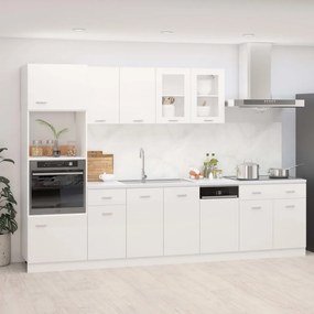 vidaXL 7 pcs conj. armários de cozinha contraplacado branco brilhante