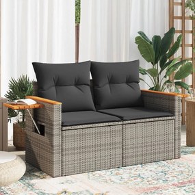vidaXL Sofá de jardim de 2 lugares com almofadões vime PE cinzento