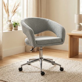Cadeira de escritório ergonómica, cadeira de escritório em chenille com altura ajustável, encosto curvo, cinzenta