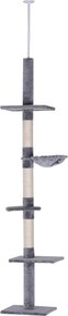 Árvore Arranhadora para Gatos Arranhador para Fixar ao Teto Altura Ajustável com Plataformas Poste de Sisal 40x34x230-260cm Cinza