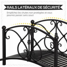Ponte de jardim em metal, decoração de jardim com corrimões laterais, carga máxima de 150 kg, 102 x 48 x 49 cm, preta