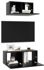 2 pcs conjunto de móveis de TV derivados de madeira preto
