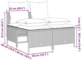 5 pcs conjunto sofás de jardim com almofadões vime PE preto