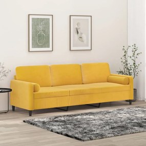 vidaXL Sofá 3 lug. c/ almofadas/almofadões 210 cm veludo amarelo-claro