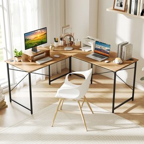 Secretária em L de 150 x 150 x 75 cm, reversível, com suporte para monitor amovível e sistema de organização de cabos, para escritório em casa, na cor