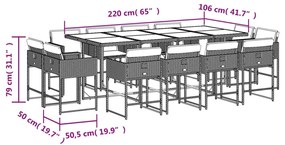 13 pcs conj. jantar jardim c/ almofadões vime PE bege misturado