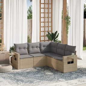 5 pcs conjunto de sofás p/ jardim com almofadões vime PE bege