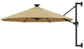 Guarda-sol p/ jardim parede c/ luz LED 300 cm cinza-acastanhado