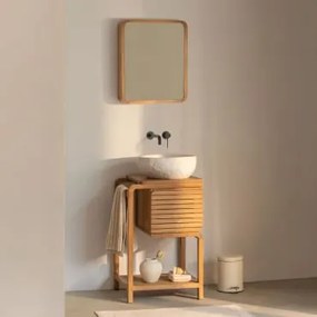 Conjunto De Móveis De Banheiro Em Madeira De Teca Bradley Irregular Em Cimento Branco ↔︎40 Cm Fedro & Rectangular - Sklum