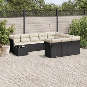 11 pcs conjunto sofás de jardim c/ almofadões vime PE preto