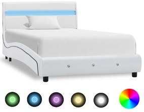 280327 vidaXL Estrutura de cama com LED 90x200 cm couro artificial branco