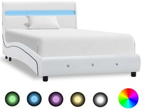 vidaXL Estrutura de cama com LED 90x200 cm couro artificial branco