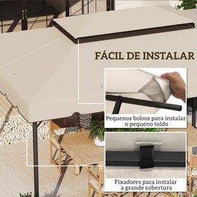 Toldo de Substituição para Pérgola 400x300 (NÃO INCLUIDA)cm com Duplo Teto e 8 Orifícios de Drenagem Bege