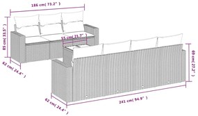 8 pcs conjunto de sofás p/ jardim com almofadões vime PE bege
