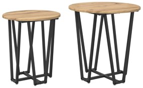 Conjunto de Mesas Laterais 2 pcs Carvalho Artesanal em Madeira e Metal