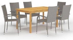 7 pcs conjunto de jantar para jardim cinzento