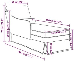 Chaise lounge c/ reforço/apoio de braços direito veludo