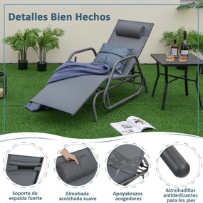 Espreguiçadeira de jardim com baloiço, braços e travesseiro cadeira de balanço encosto ajustável estrutura de metal para piscina de praia 177 x 70 x 1